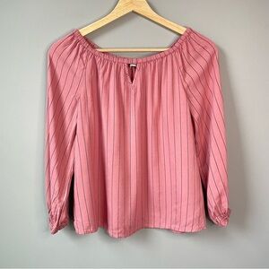 Abercrombie Kids Girls Pink Blouse With Black Pinstripes Sz 15/16 Keyhole Accent